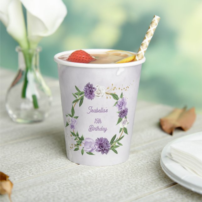 Gobelets En Papier belles fleurs teintes violettes verdure  (Insitu)