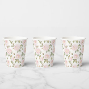 Gobelets En Papier Belles Roses Blanches et Roses Fleurs Semaine de M