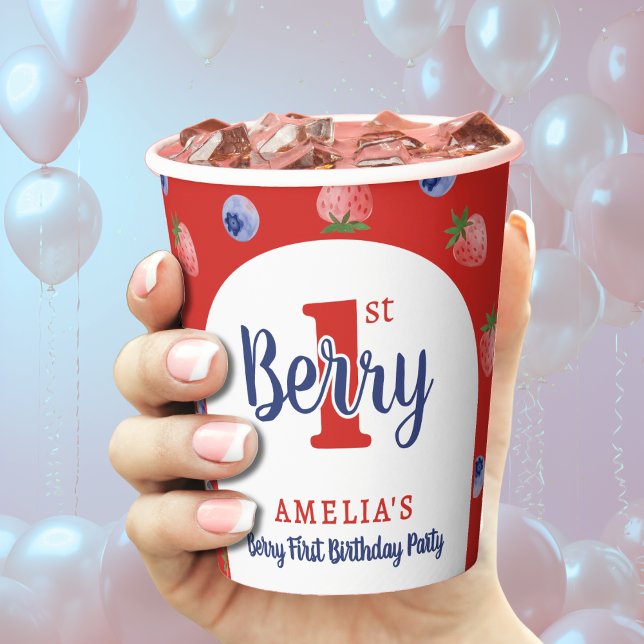 Gobelets En Papier Berry 1er Anniversaire Fraise Blueberry Red (Berry 1st Birthday Party Strawberry Blueberry Red Paper Cups
)