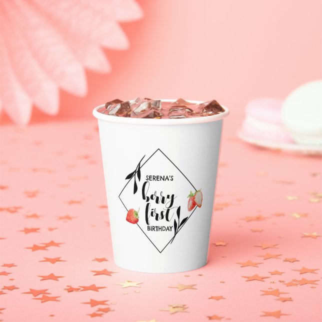 Gobelets En Papier Berry First | 1er anniversaire | fraise | Moderne (Insitu)