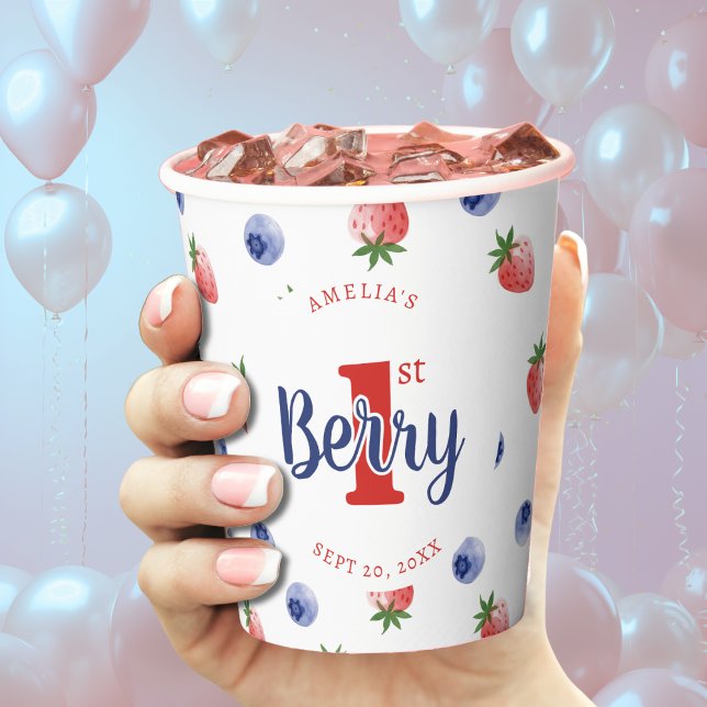 Gobelets En Papier Berry First Birday Party fraise et bleuet (Berry First Birthday Party Strawberry & Blueberry Paper Cups
)