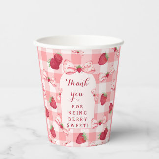Gobelets En Papier Berry First Birthday Red Gingham Strawberry Bows