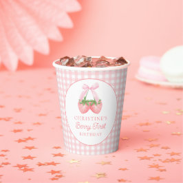 Gobelets En Papier Berry First Strawberry Pink Bow 1er anniversaire