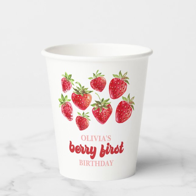 Gobelets En Papier Berry fraise Premier anniversaire (Recto)