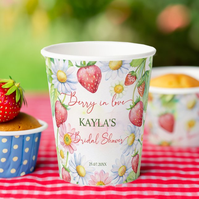 Gobelets En Papier Berry in love fraise nuptiale douche imprimé (Berry in love summer daisy garden strawberry bridal shower printed paper cups personalized tableware)