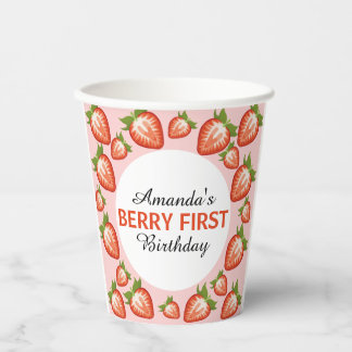 Gobelets En Papier Berry premier anniversaire Berry Girl rose fraise