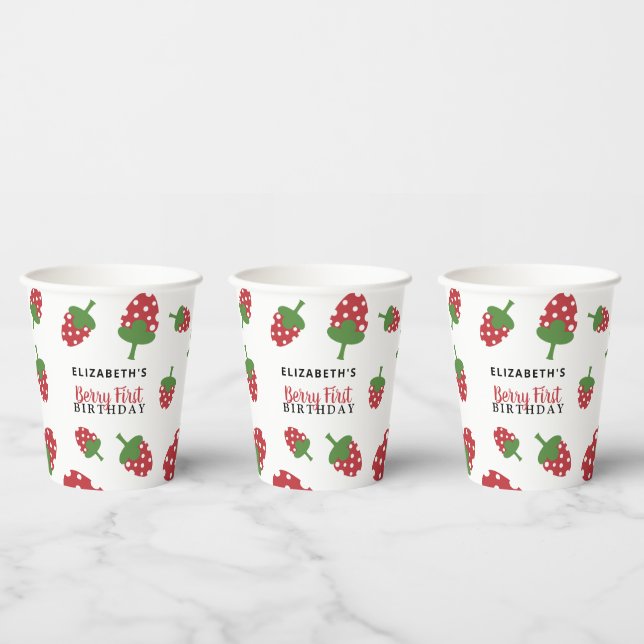 Gobelets En Papier Berry Premier anniversaire mignon Fille fraise sur (Multi)