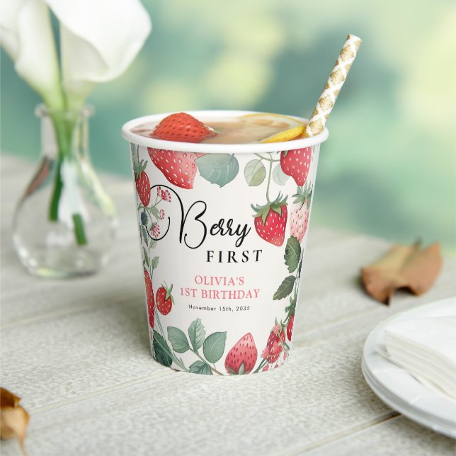 Gobelets En Papier Berry Premier Floral 1er Anniversaire (Insitu)