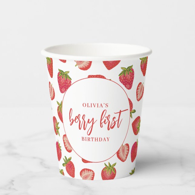 Gobelets En Papier Berry Premières filles fraise 1ère fête d'annivers (Recto)