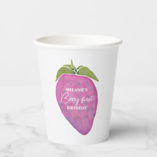 Gobelets En Papier Berry rose Premier Anniversaire Aquarelle personna