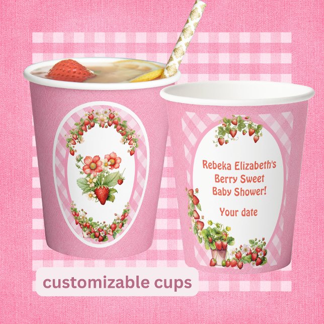 Gobelets En Papier Berry Sweet En vichy Baby shower rose (Créateur téléchargé)