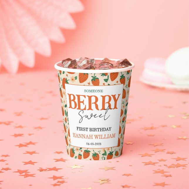 Gobelets En Papier Berry Sweet Strawberry 1st Birthday Party (Insitu)