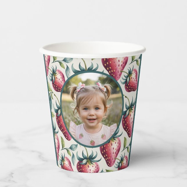 Gobelets En Papier Berry Sweet Strawberry Birthday Photo (Recto)