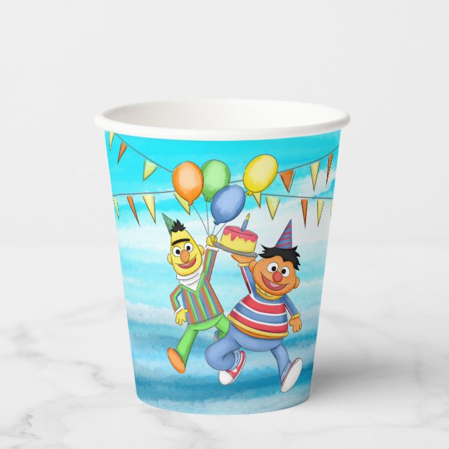 Gobelets En Papier Bert et Ernie Balloons d'anniversaire (Recto)