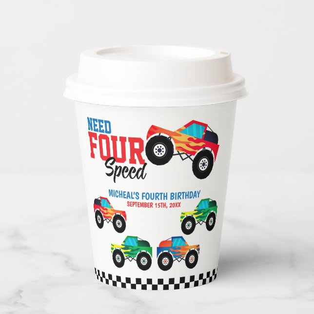 Gobelets En Papier Besoin de quatre vitesses Monster Truck Anniversai (Recto)