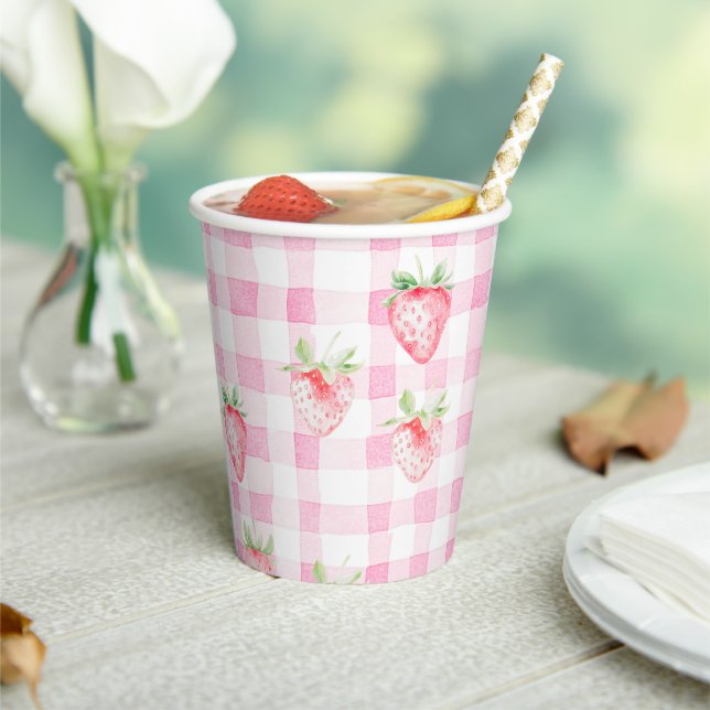 Gobelets En Papier Beurre mignonne En vichy rose fraise (Insitu)