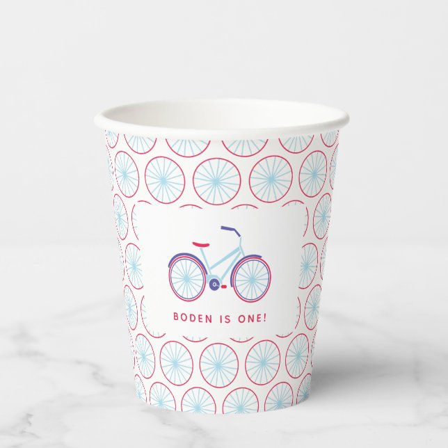 Gobelets En Papier Bicyclette Party Rouge Bleu Personnalisé (Recto)