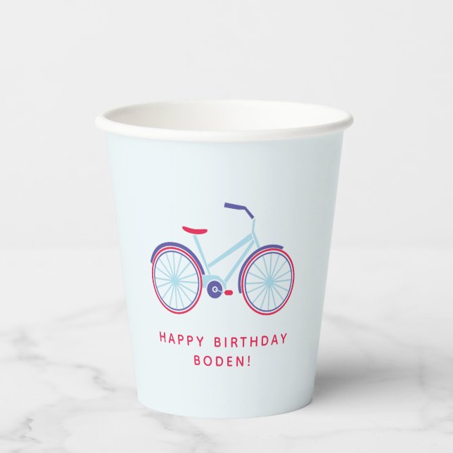 Gobelets En Papier Bicyclette Party Rouge Bleu Personnalisé (Recto)