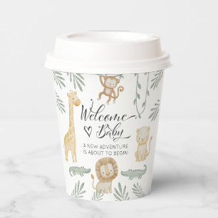 Gobelets En Papier Bienvenue Bébé Animaux Safari Baby Shower Verdure
