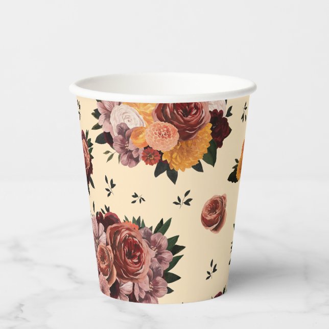 Gobelets En Papier Bienvenue Floral Automne (Recto)