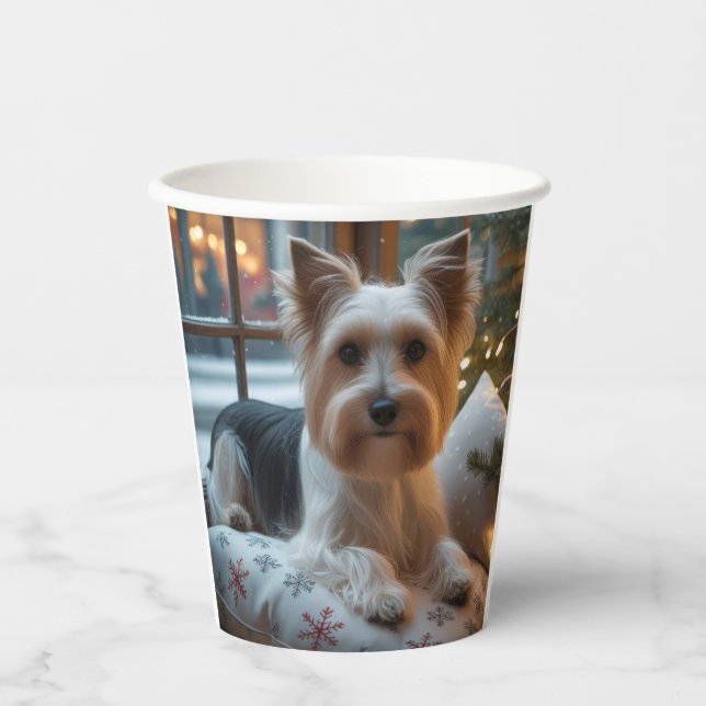 Gobelets En Papier Biewer Terrier With Christmas Lights Holiday (Recto)