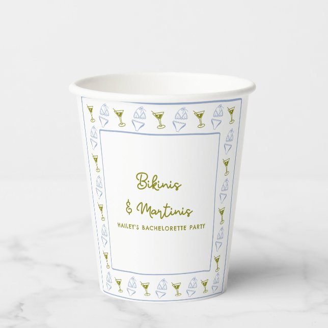 Gobelets En Papier Bikinis & Martinis Bleu Olive Enterrement de Vie d (Recto)