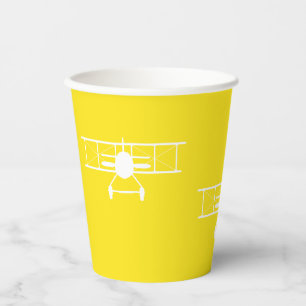 Gobelets En Papier Biplane Vintage blanc sur Arrière - plan jaune