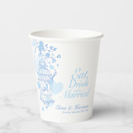 Gobelets En Papier Birdcage mariage nom personnalisé bleu et blanc