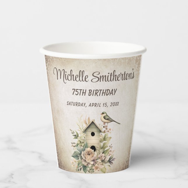 Gobelets En Papier Birdhouse Botanical Nature 75e anniversaire (Recto)