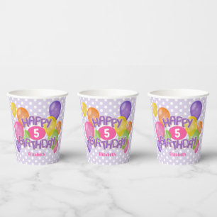 Gobelets En Papier biscuits d'anniversaire violet heureux avec ballon