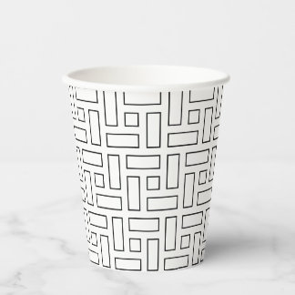 Gobelets En Papier Black and White Linear Block Pattern - White