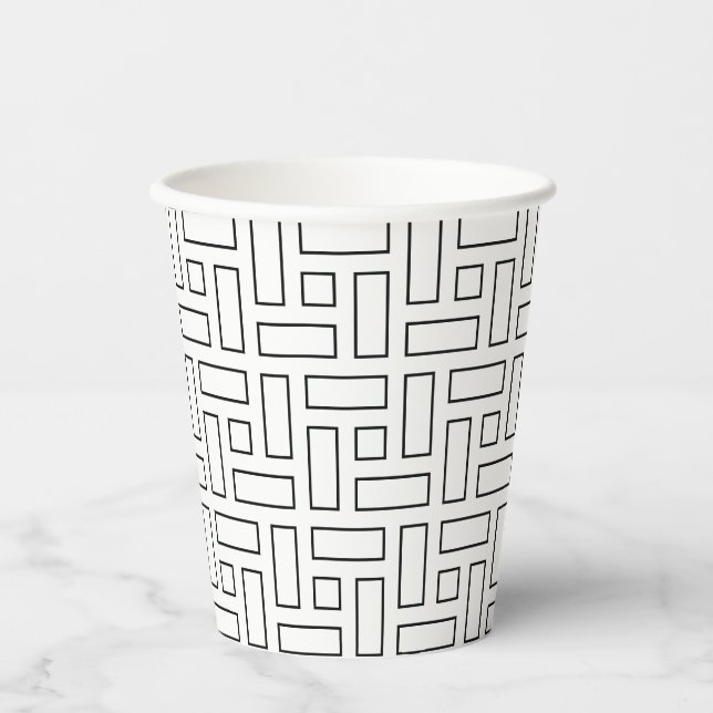 Gobelets En Papier Black and White Linear Block Pattern - White (Recto)