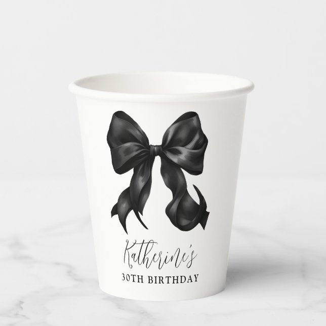 Gobelets En Papier Black Bow 30th 40th 50th Birthday  (Recto)