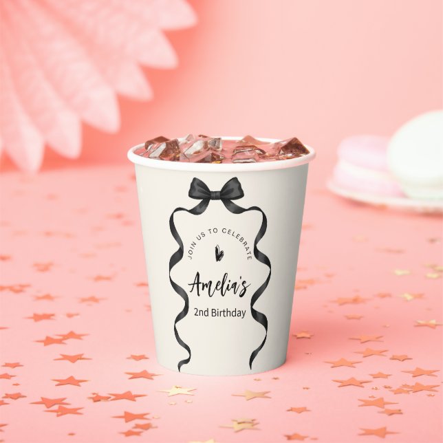 Gobelets En Papier Black Bow Birthday Any Age  (Insitu)