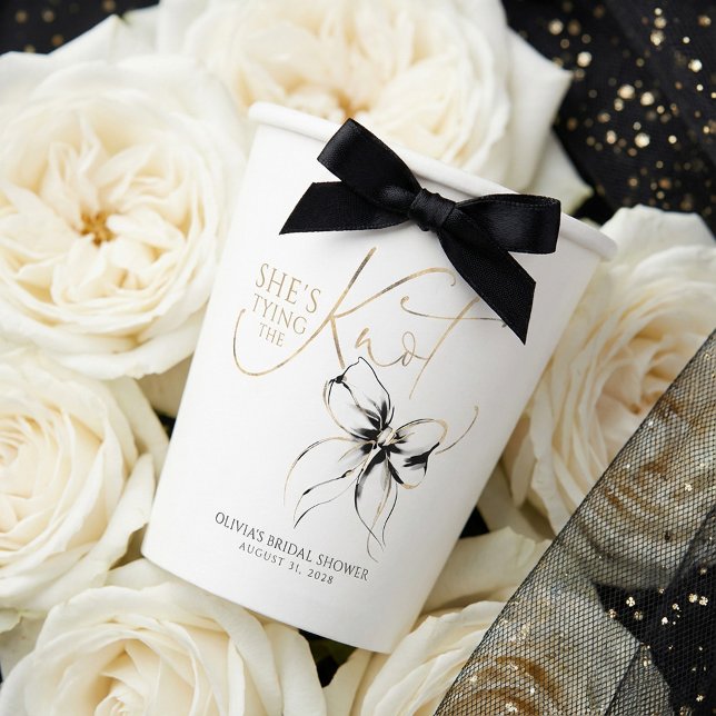 Gobelets En Papier Black Bow She's Tying the Knot Bridal Shower (Black Bow Paper Cups For Bridal Shower)