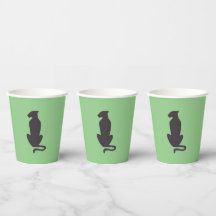 Black Cat Silhouette tasses de papier vert