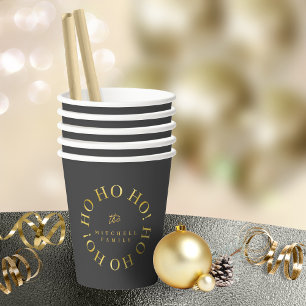 Gobelets En Papier Black Gold Noël Ho Ho Ho ID1009