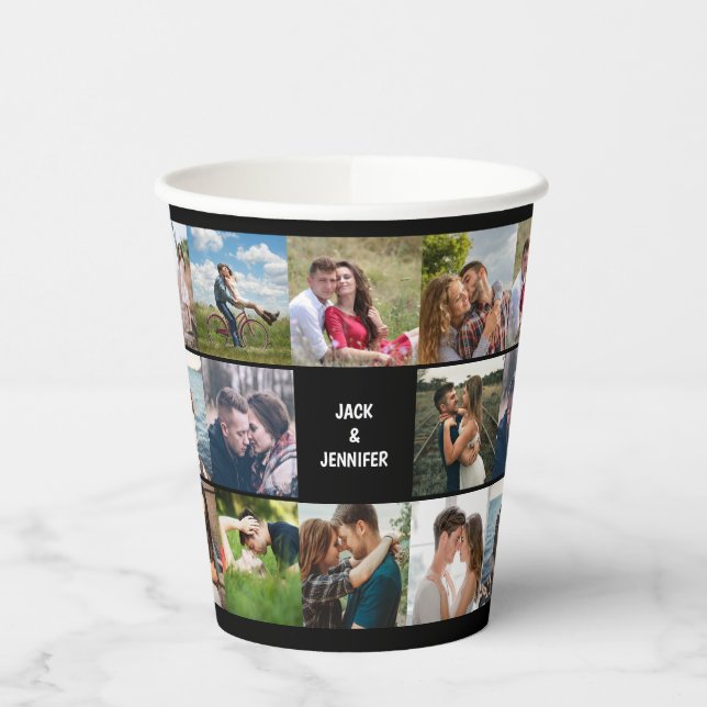 Gobelets En Papier Black Photo Collage Mariage personnalisé (Gauche)