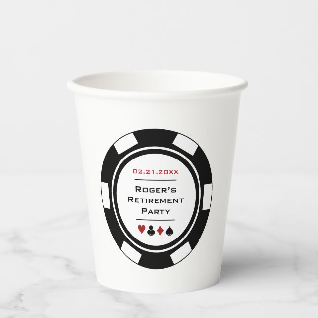 Gobelets En Papier Black White Poker Chip Casino Theme Retraite (Recto)
