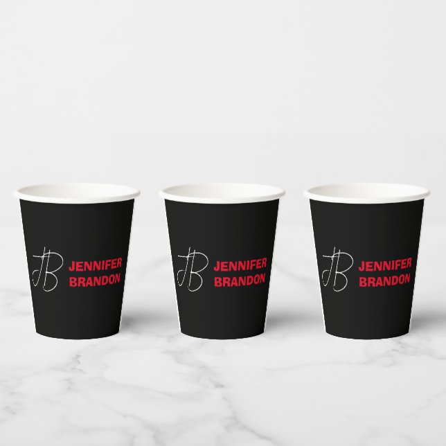 Gobelets En Papier Black White Red Handwriting Monogramme Ajouter un  (Multi)