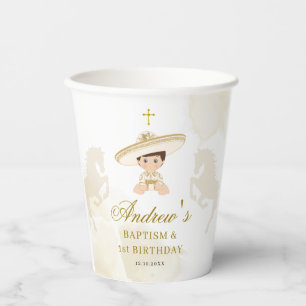Gobelets En Papier Blanc Gold Mexicain Boy Baptême & premier annivers