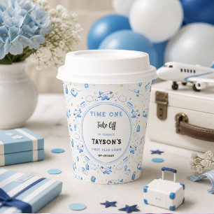 Gobelets En Papier Bleu Blanc Avion 1er Anniversaire Première Décolla