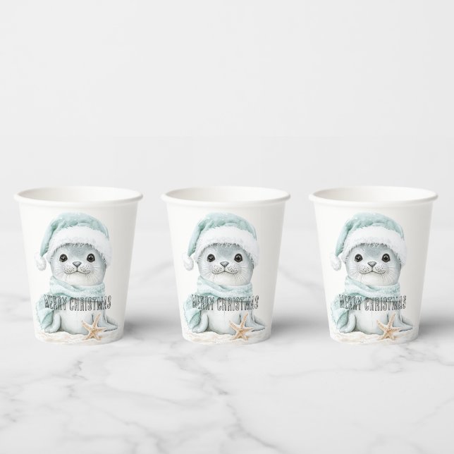 Gobelets En Papier Bleu Blanc Père Noël Écharpe Sceau Noël (Multi)