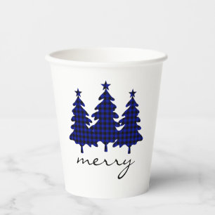 Gobelets En Papier Bleu Buffalo Check Pine Trees Papier Cups