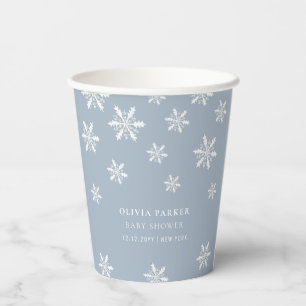 Gobelets En Papier Bleu clair Boho Hiver Snowflake Baby shower