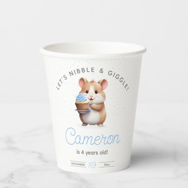 Gobelets En Papier Bleu cupcake hamster, grignoter & giggle anniversa (Recto)