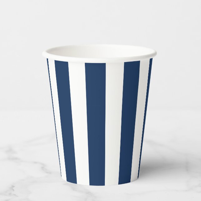 Gobelets En Papier Bleu et blanc de la marine marine (Recto)