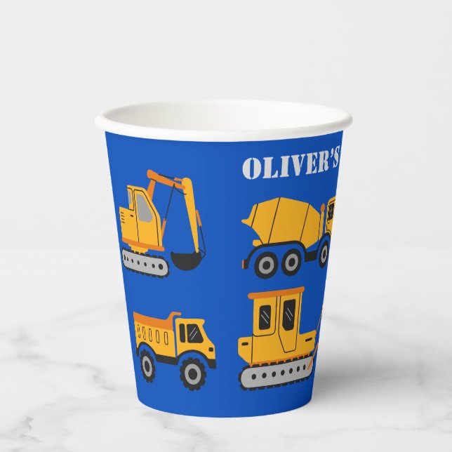 Gobelets En Papier Bleu mignon Construction pour enfants Anniversaire (Recto)