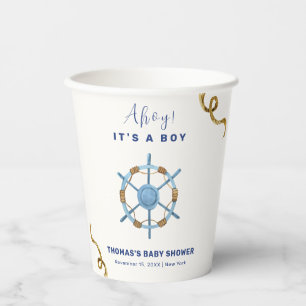 Gobelets En Papier Bleu moderne Ahoy Nautical Boy Baby shower