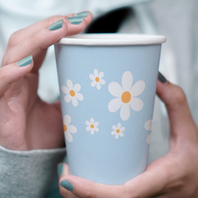 Gobelets en papier bleu pâle Retro Daisy pour Baby (Créateur téléchargé)